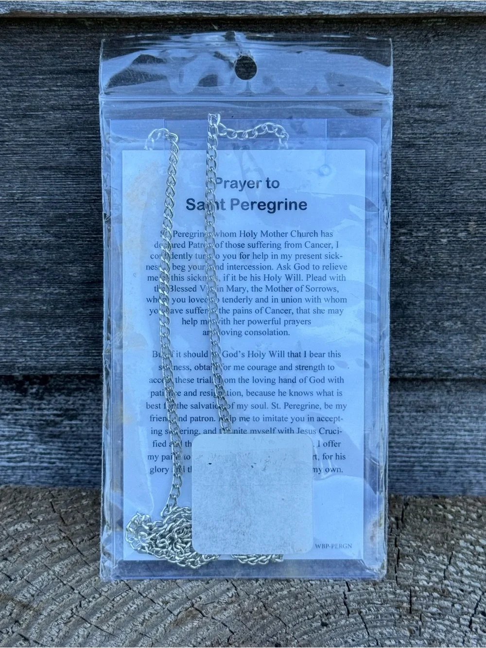 Saint Peregrine Medal Necklace Prayer Card Catholic Patron Cancer Silver Tone